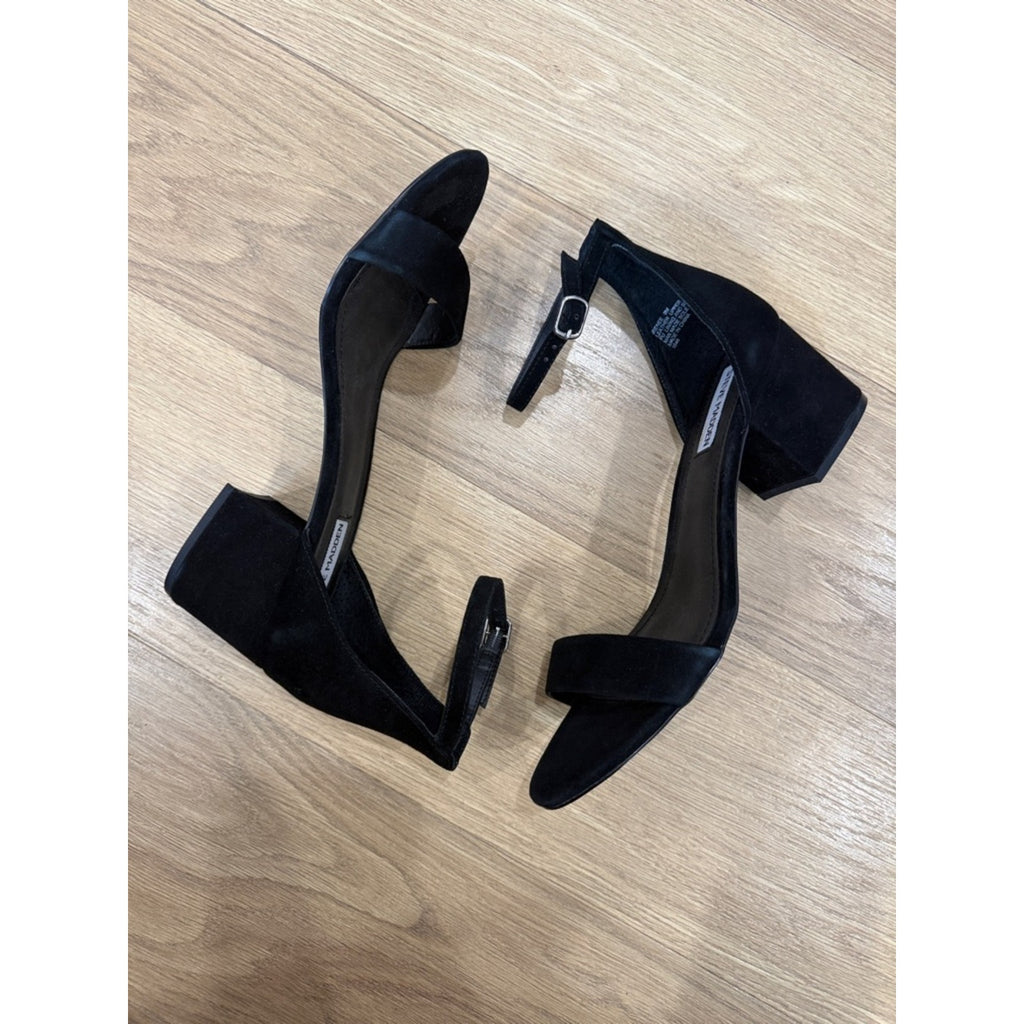 Steve Madden Irenee Black Suede Block Heel Sandals - Classic Open Toe Size 9