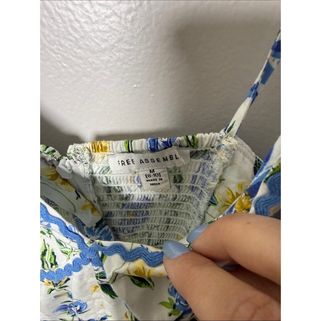 Free Assembly Floral Tie-Shoulder Sundress in Blue and Yellow Size Medium