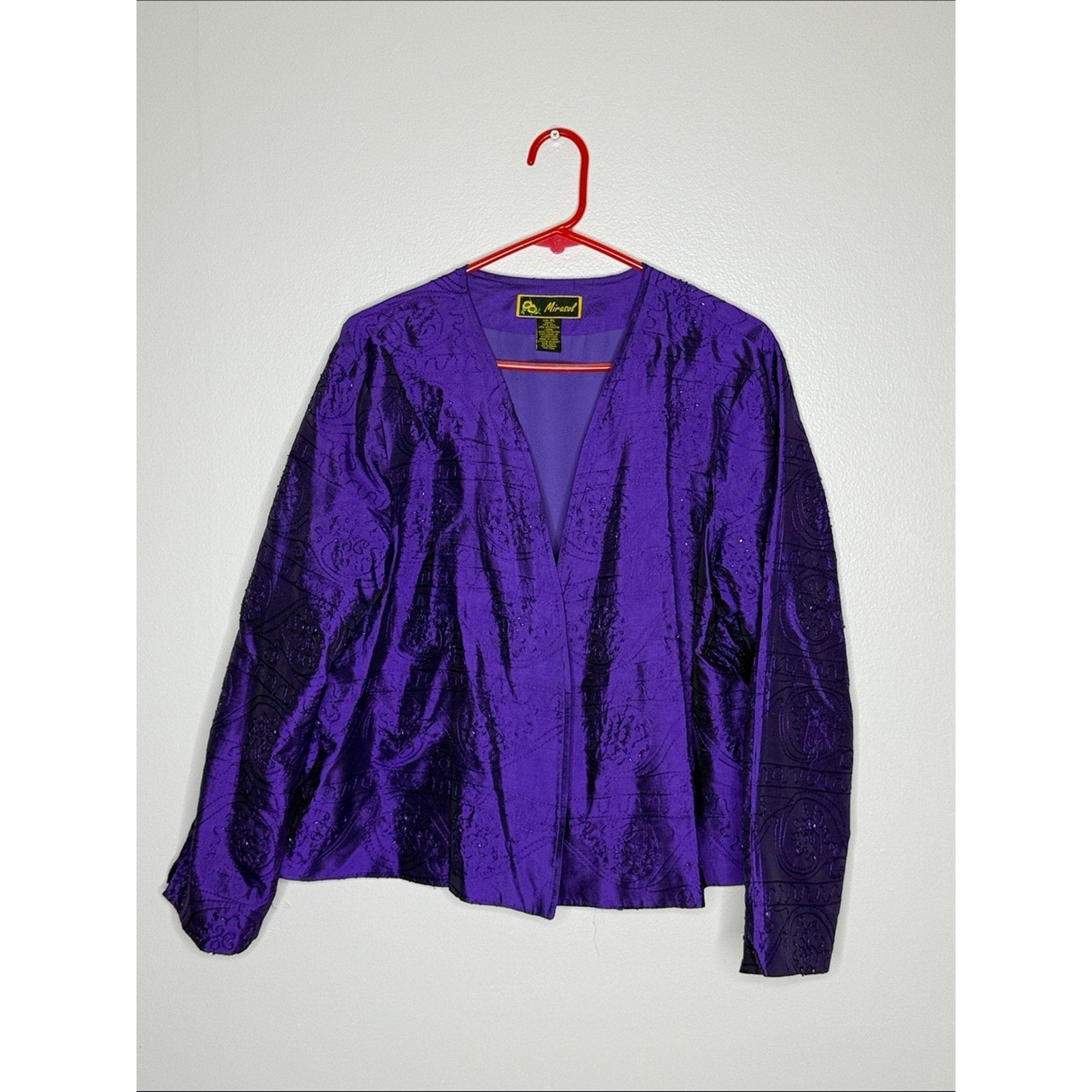 Mirasol Purple Satin Open-Front Jacket Beaded Size XL