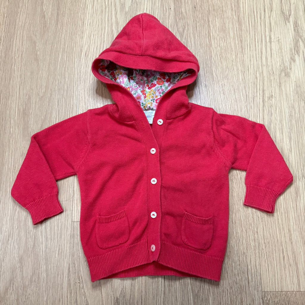 Jacadi Baby Girl Hooded Cardigan with Liberty Floral Lining - Vibrant Red Size 12 Months