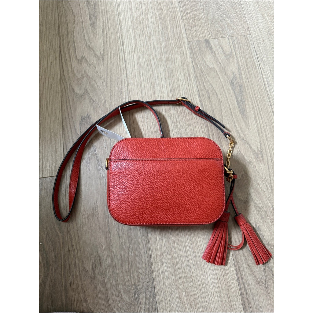 Tory Burch McGraw Camera Bag in Lava Pebbled Leather Crossbody with Tassel