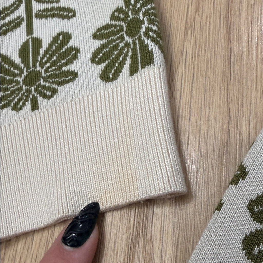 Adrianna Papell Green Floral Jacquard Crew Neck Sweater Size 1X