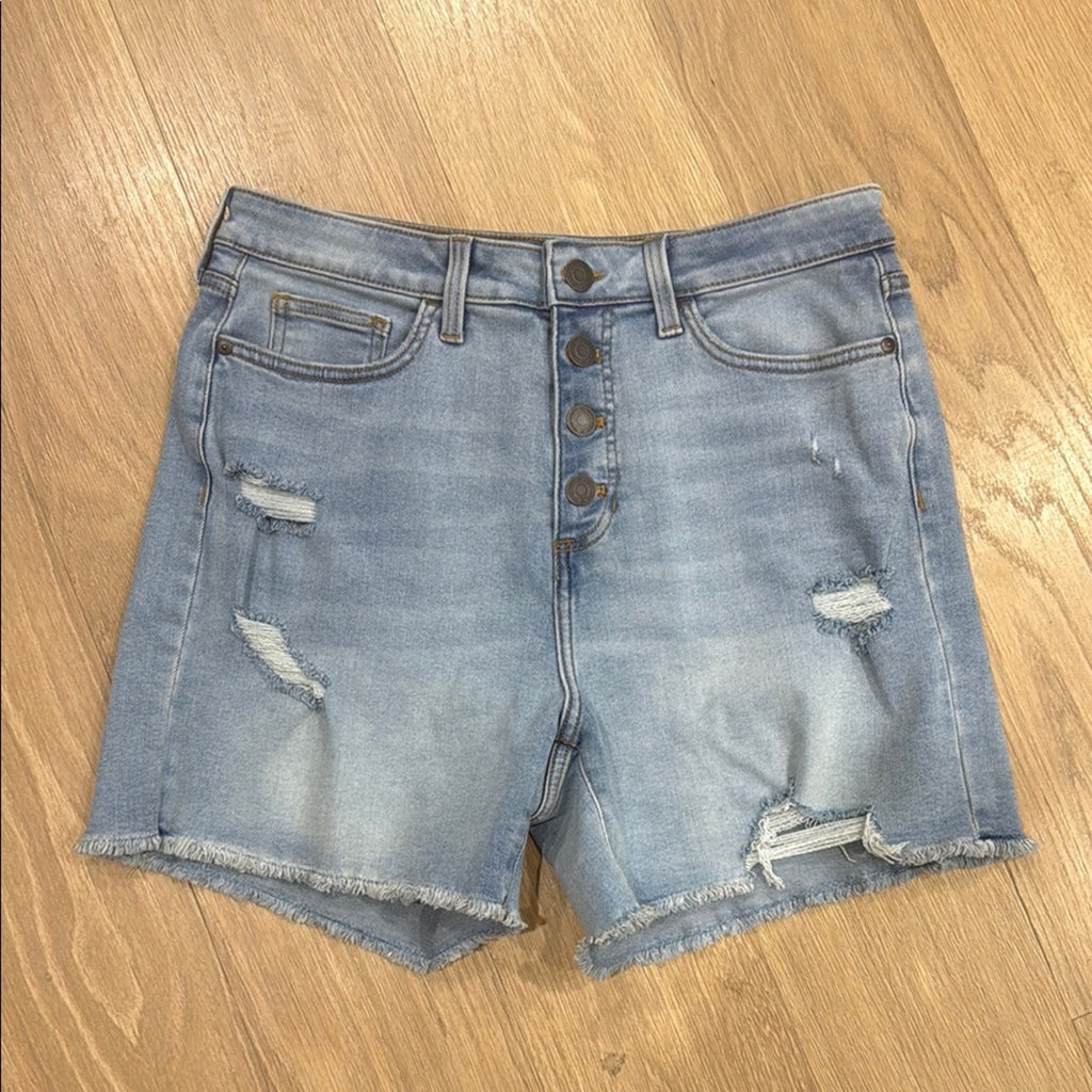 Lauren Conrad Light Wash Blue Button Fly Women's Distressed Denim Shorts Size 12