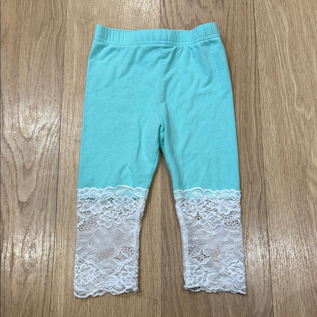 M.L. Kids Aqua Leggings with White Lace Trim Size 3T