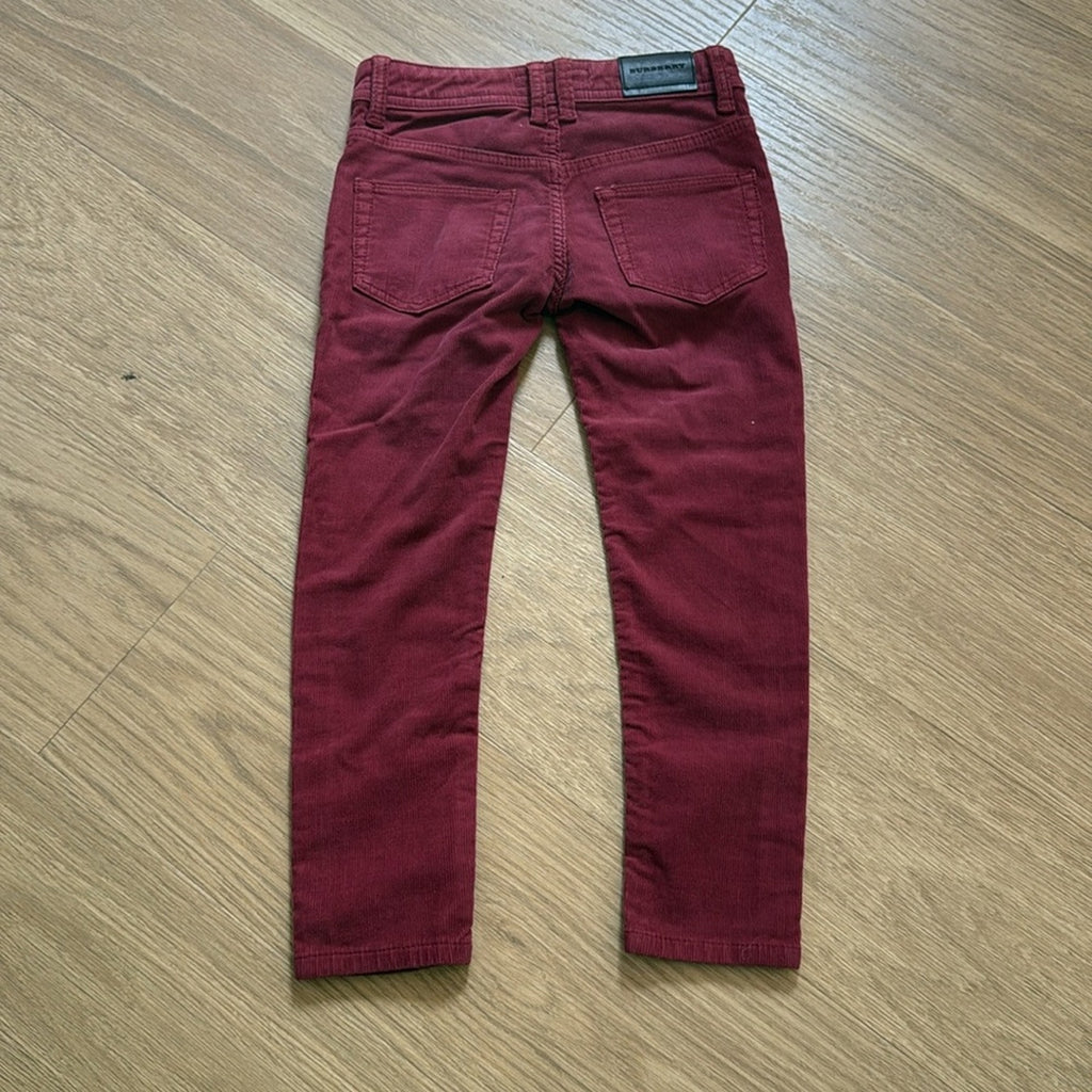 Burberry Children's Burgundy Corduroy Trousers - Size 4Y, Regular Fit