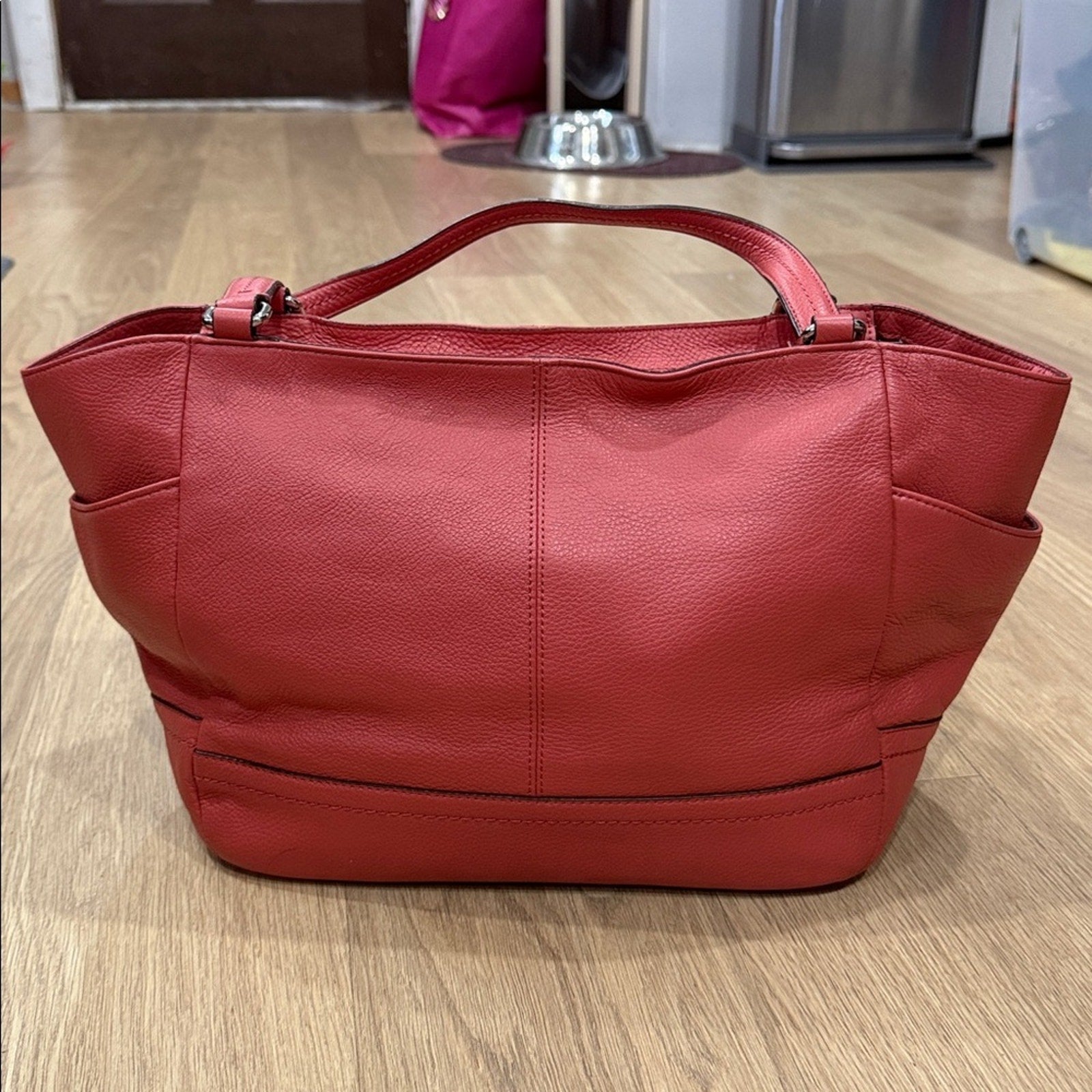 Coach Park Leather Carrie Tote in Melon Pebbled Leather