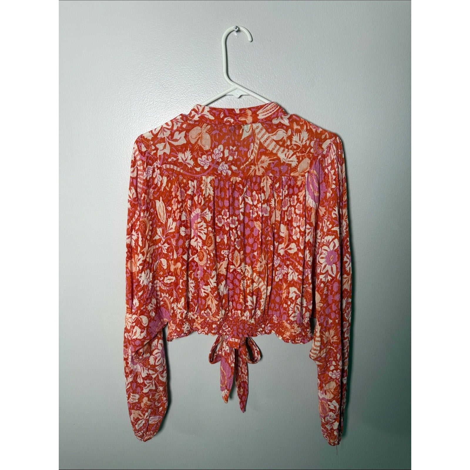 Rachel Zoe Coral-Pink Floral Tie-Front Blouse Size Large