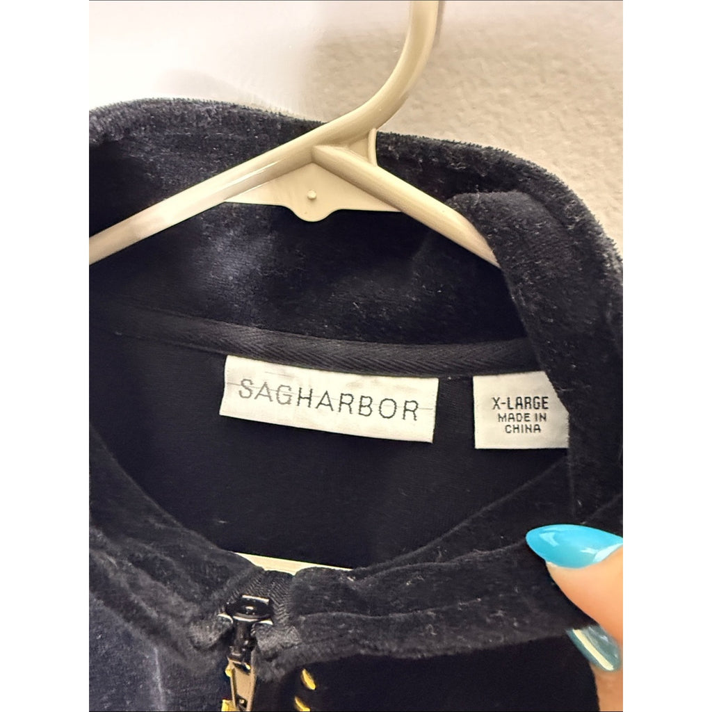 Sag Harbor Black Velvet Jacket with Gold Studs Size XL