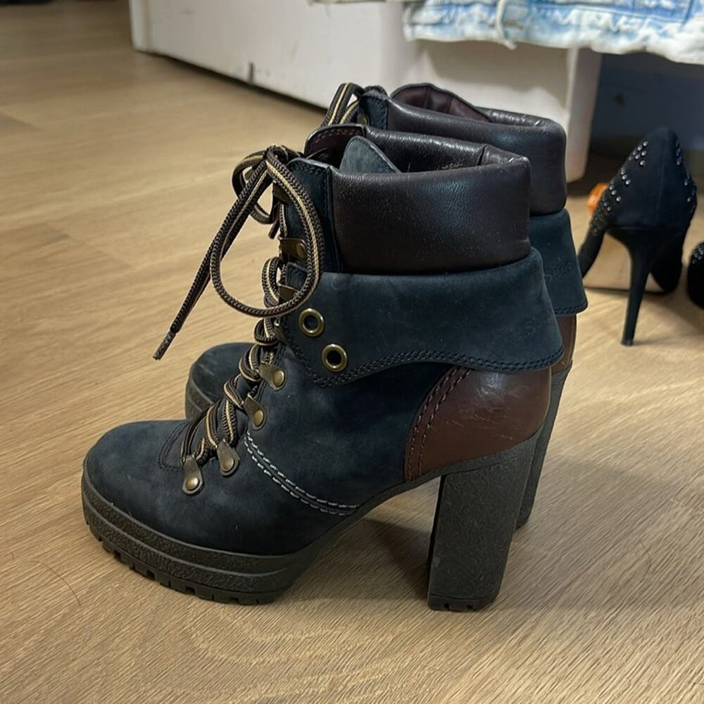 SEE BY CHLOE Black and Brown Suede and Leather Heeled Lace Up Boots Size 6 / 36