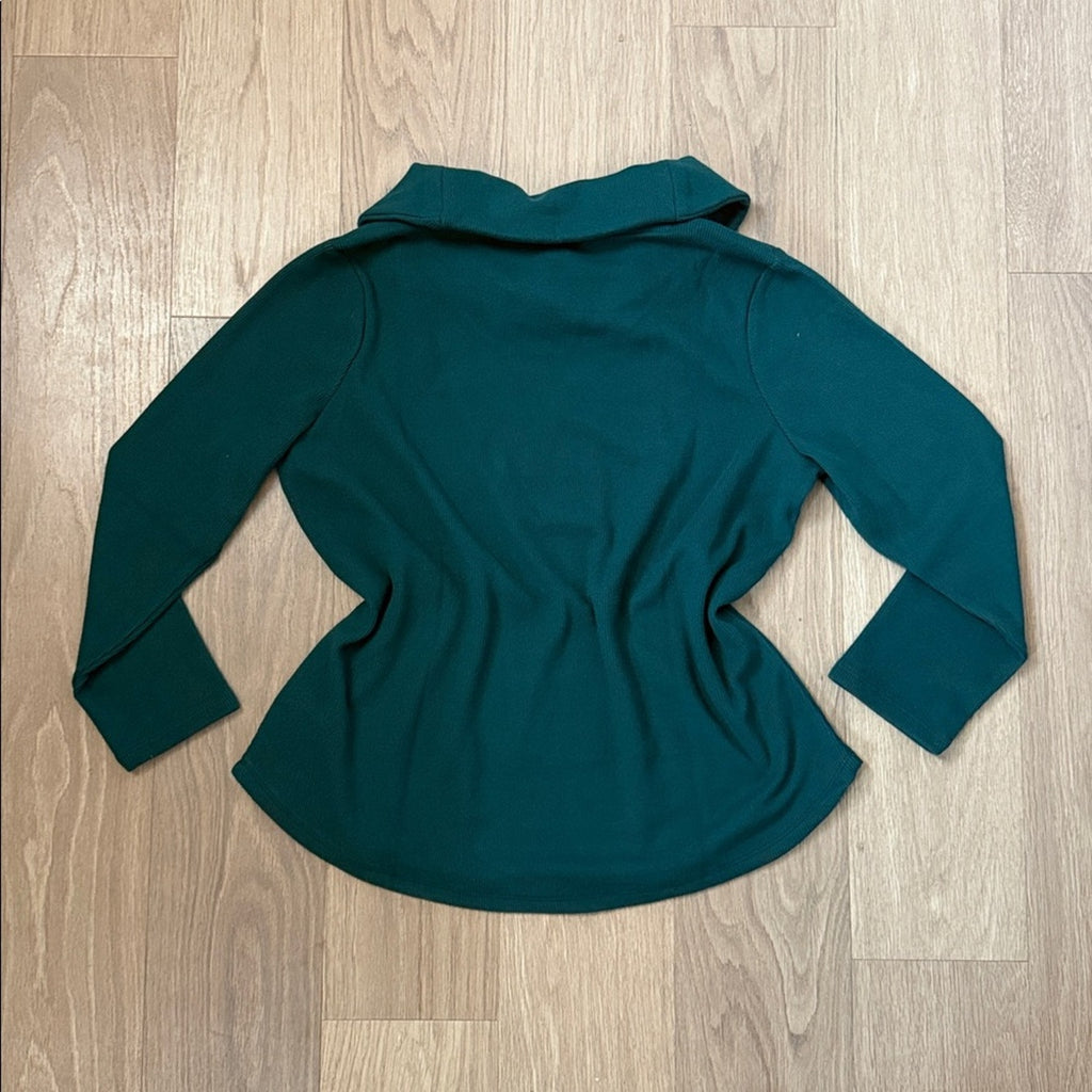 NWT Talbots Green Waffle Knit Cowl Neck Long Sleeve Top Size 1XL Petite