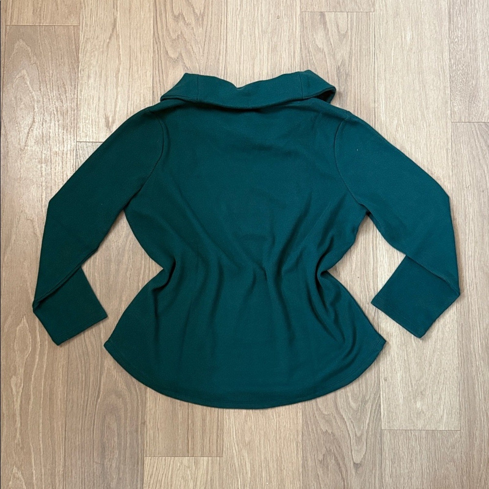 NWT Talbots Green Waffle Knit Cowl Neck Long Sleeve Top Size 1XL Petite