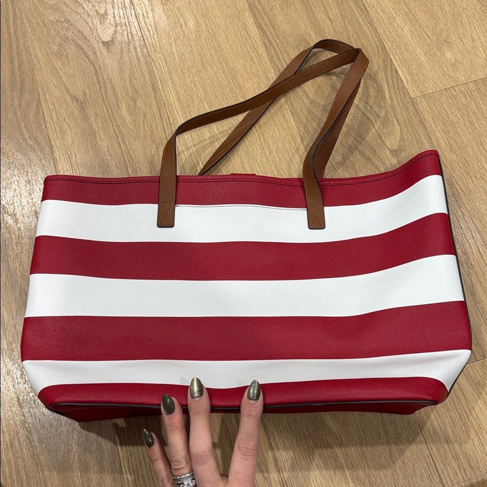 Michael Kors Jet Set Travel Red and White Striped Tote Bag
