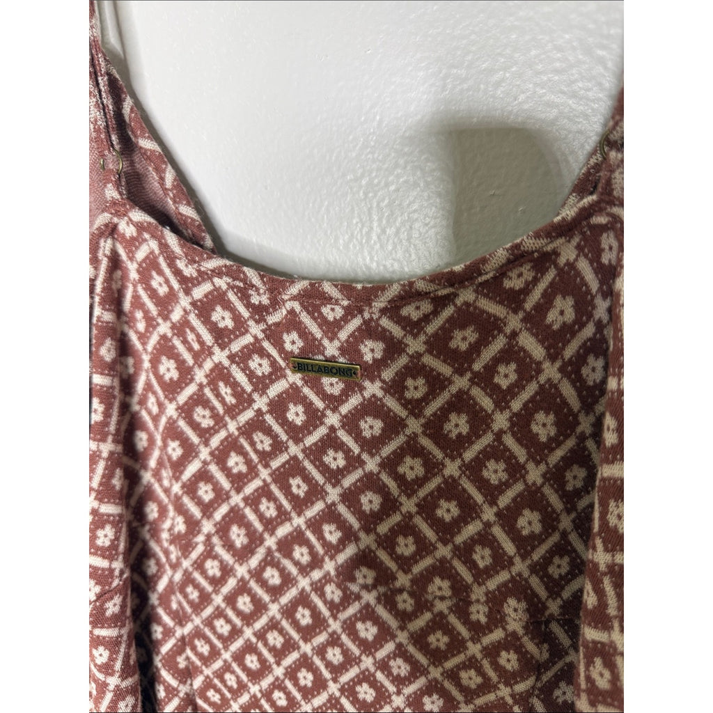 Billabong Brown Diamond-Print A Line Sleeveless Dress Size Large