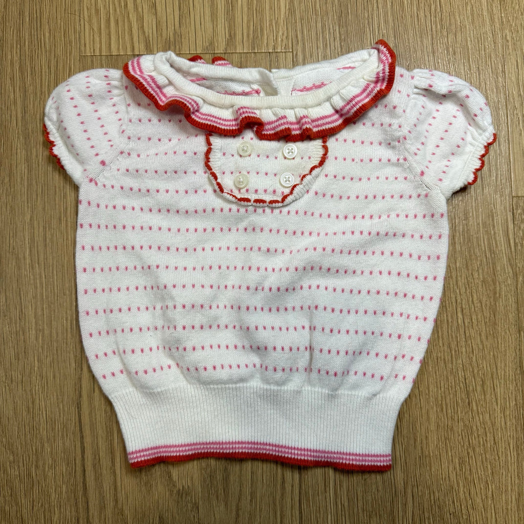 Janie and Jack Patisserie Shoppe Collection | Sweet Kids' Clothes White Pink Red Short Sleeve Sweater Size 6-12 Months