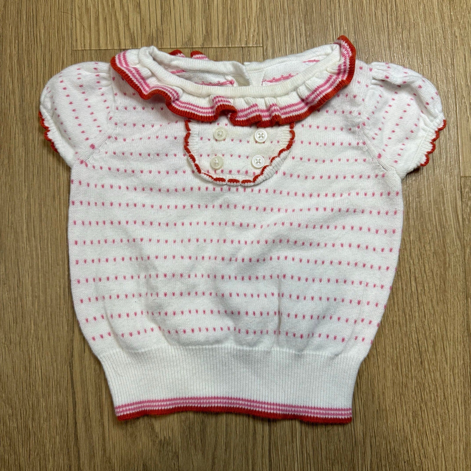 Janie and Jack Patisserie Shoppe Collection | Sweet Kids' Clothes White Pink Red Short Sleeve Sweater Size 6-12 Months