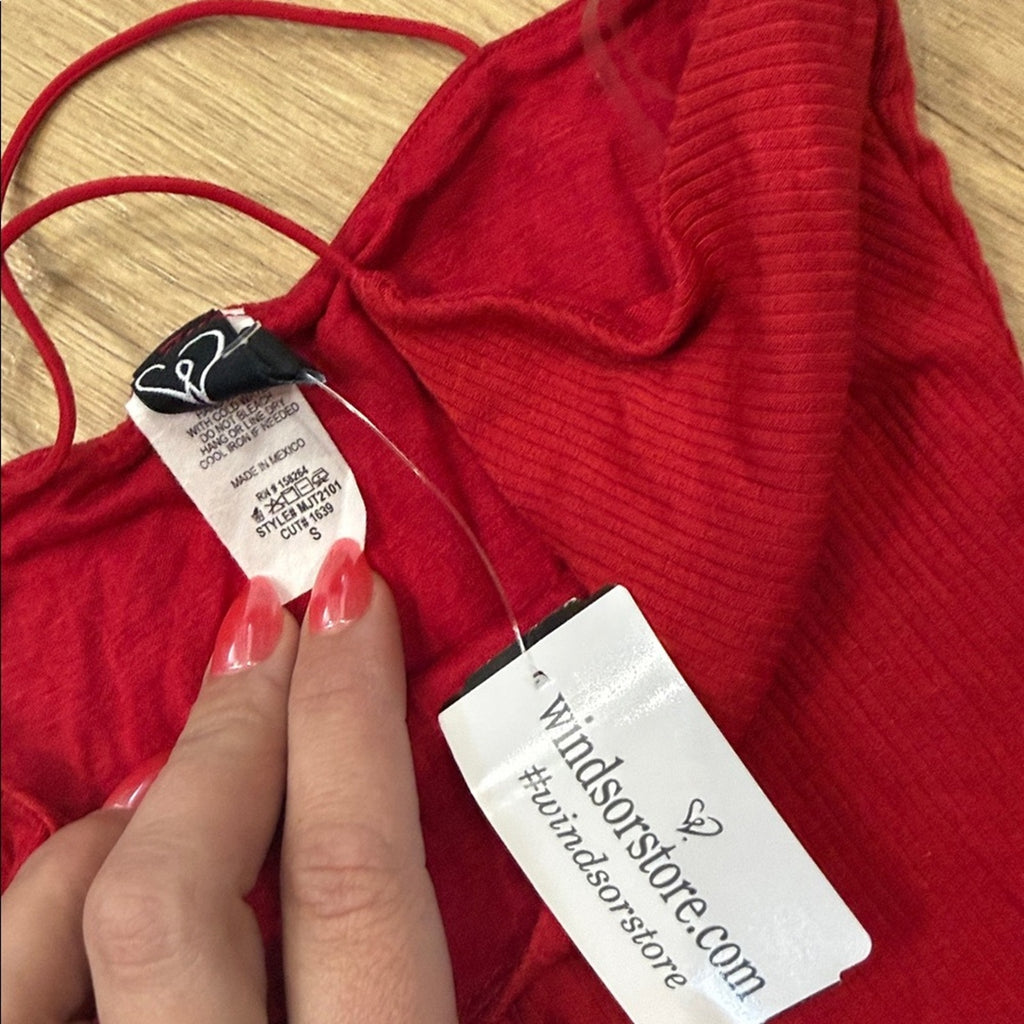 Windsor Vibrant Red Ribbed Mini Dress Size Small New!