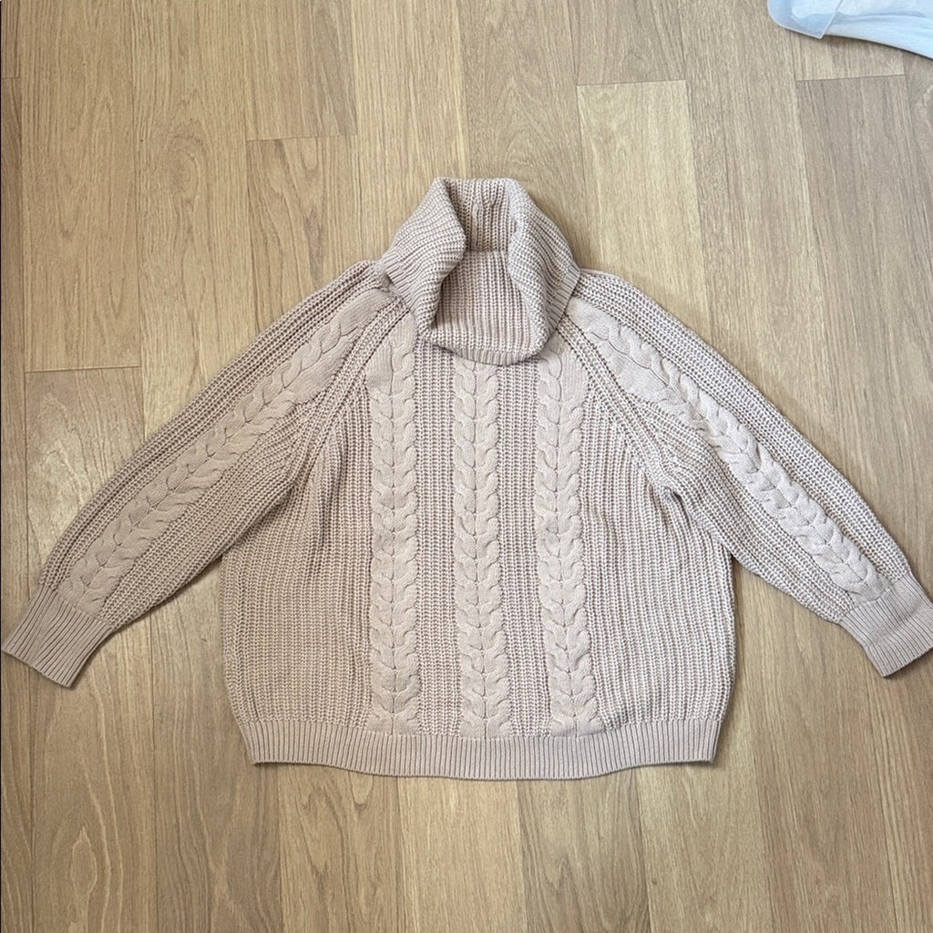 Haven Well Within Women's Cable Knit Turtleneck Sweater - Tan Size XL