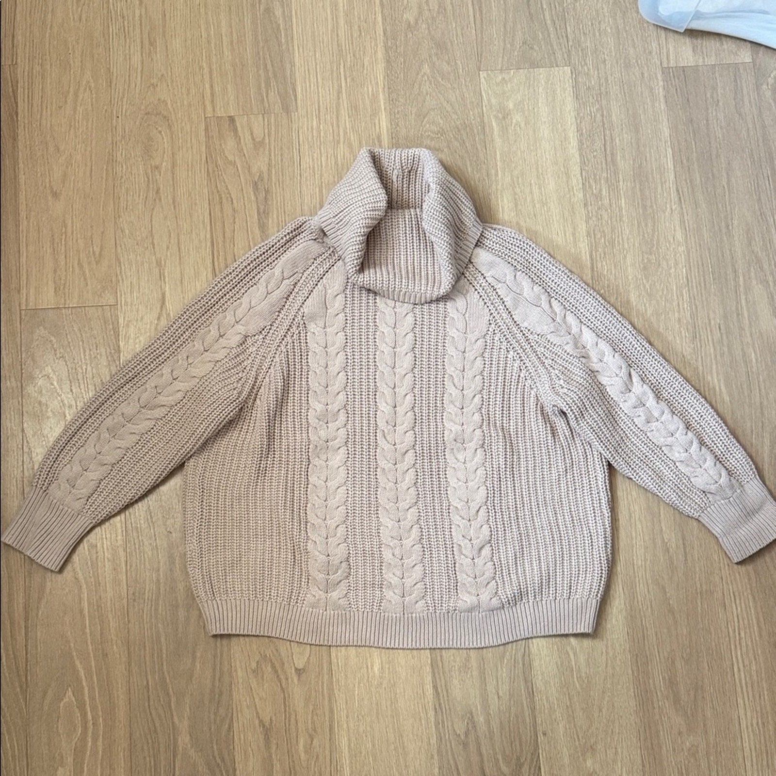 Haven Well Within Women's Cable Knit Turtleneck Sweater - Tan Size XL