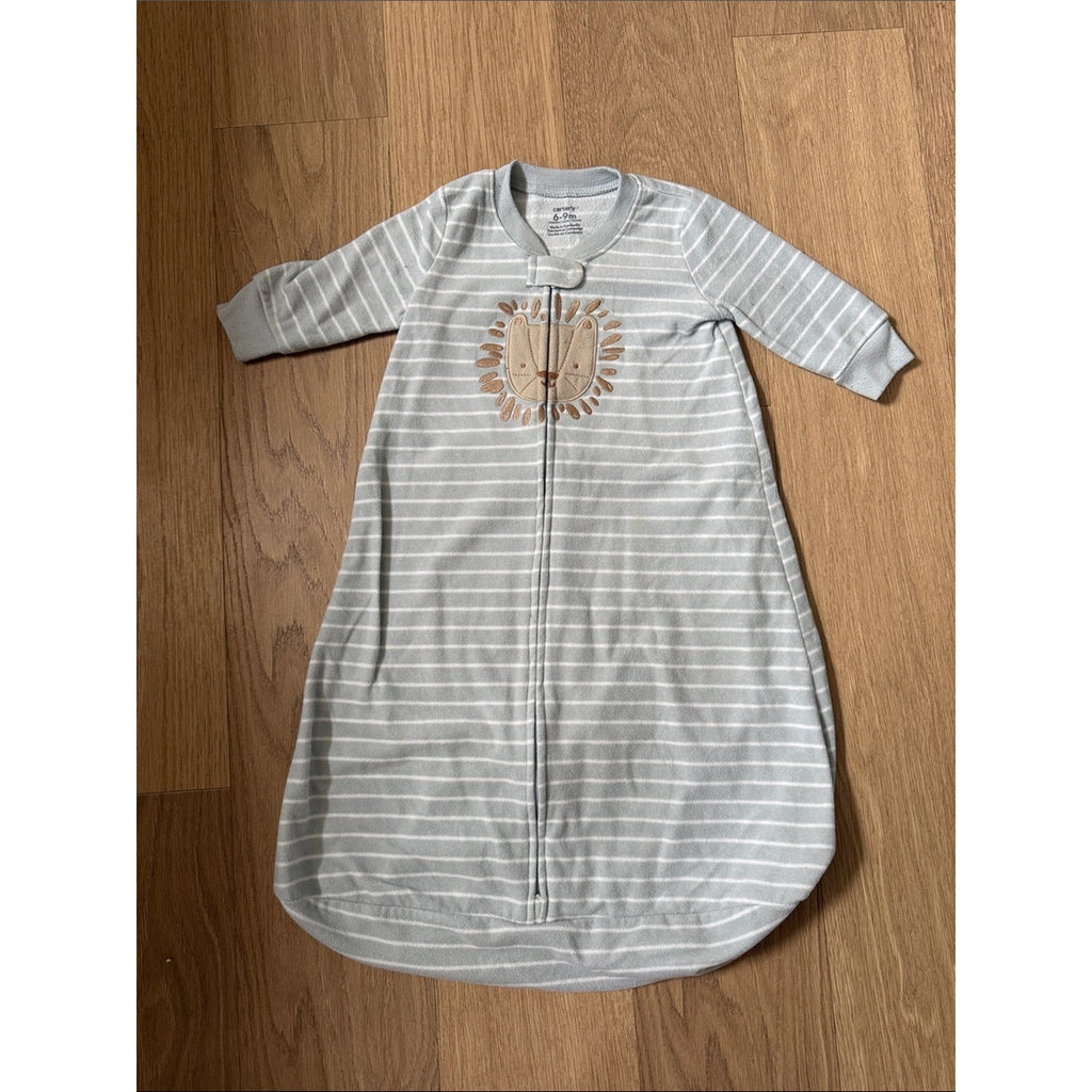Carter's Light Gray & White Striped Lion Sleep Sack Size 6-9 Months