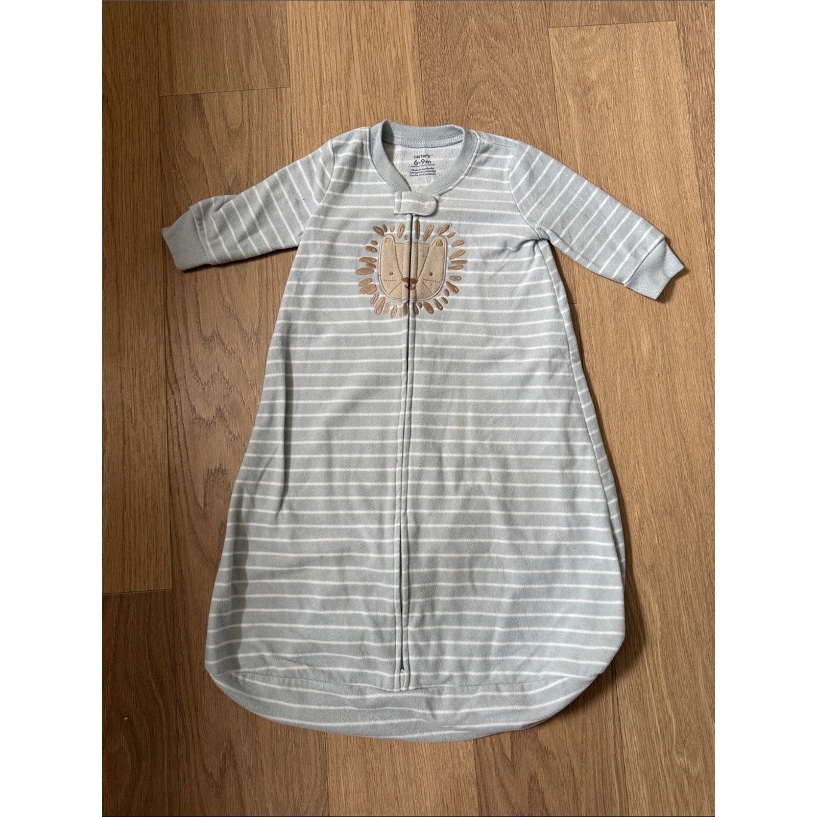 Carter's Light Gray & White Striped Lion Sleep Sack Size 6-9 Months