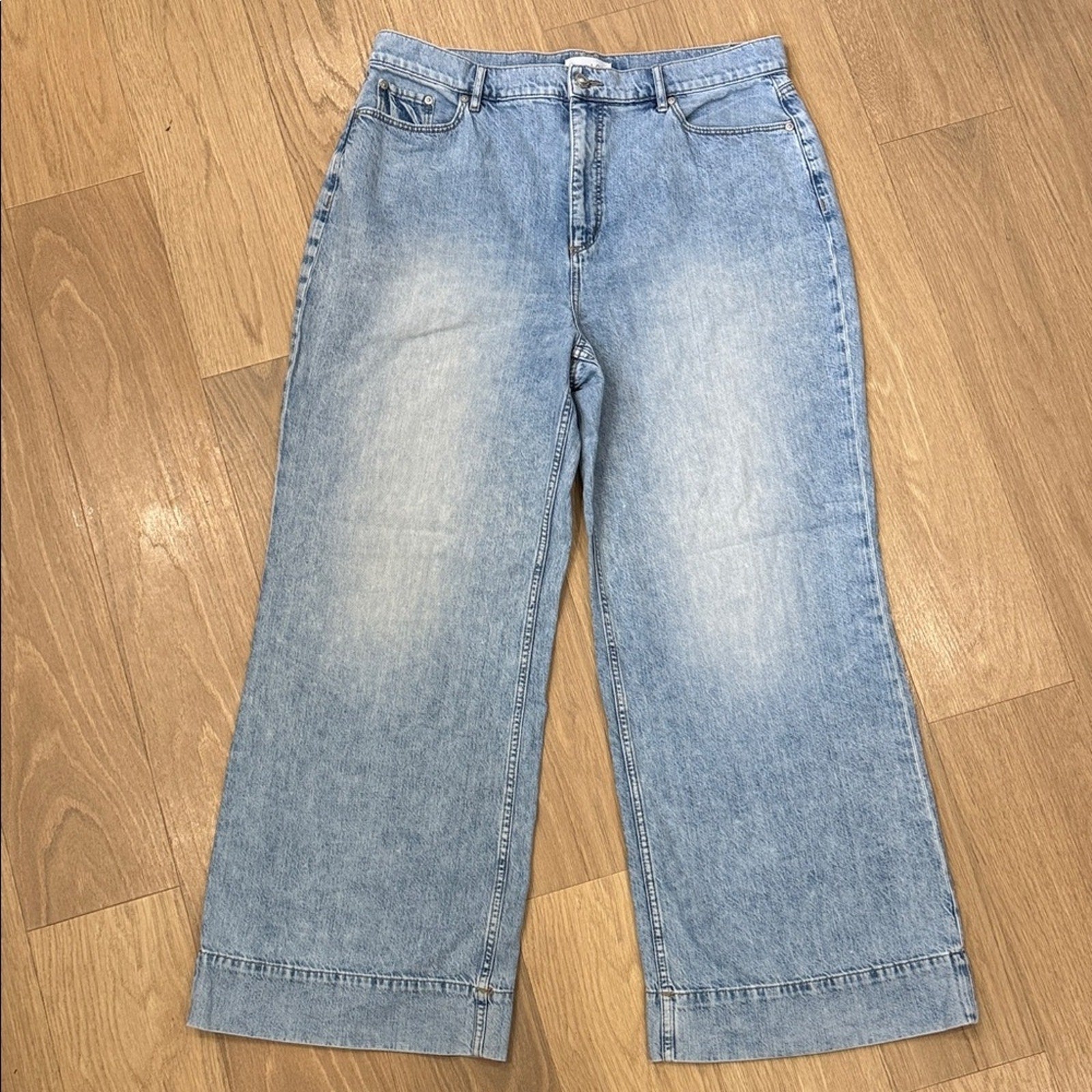 LOFT High Waist Palazzo Light Blue Wide Leg Denim Jeans Size 14