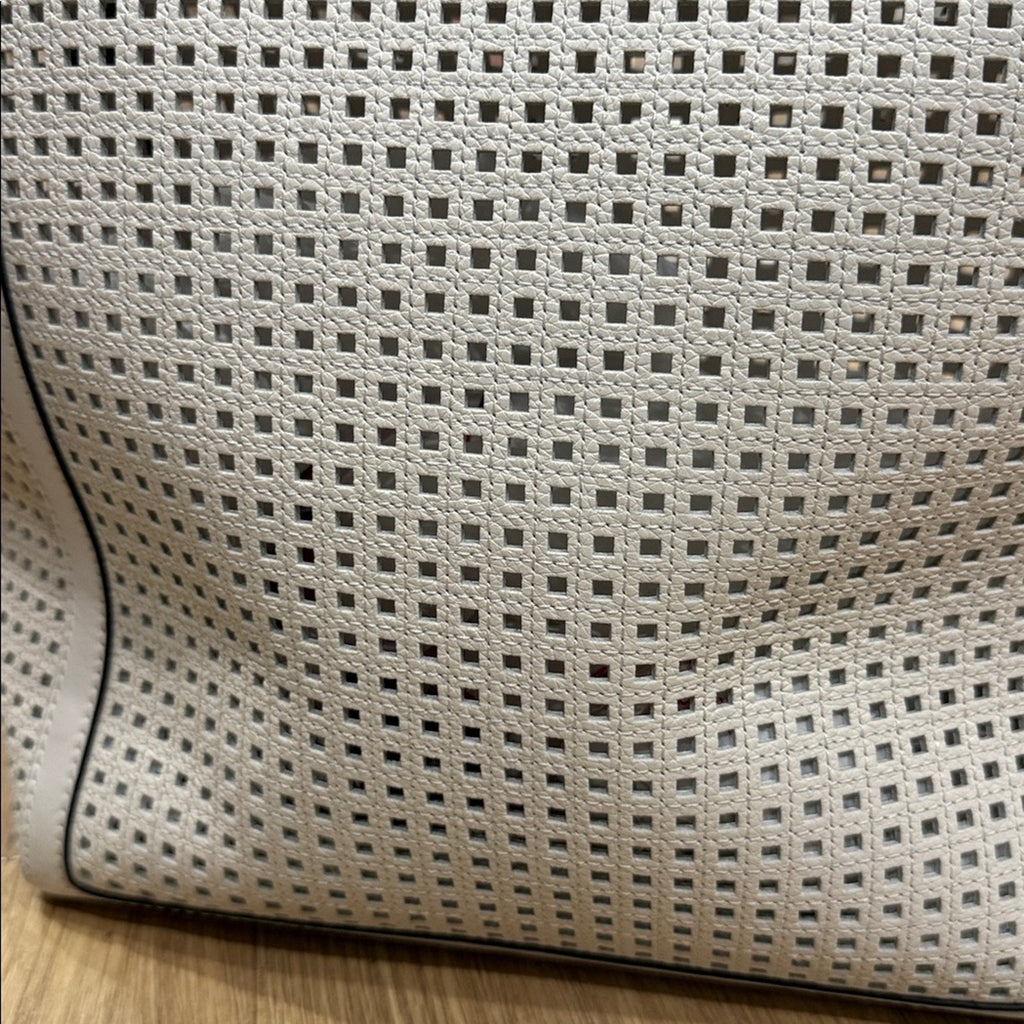 Michael Kors Sinclair Large Perforated Leather Tote Bag in White