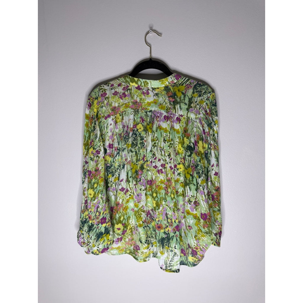 Pilcro Floral Button-Down Blouse - Green Multi Size Small