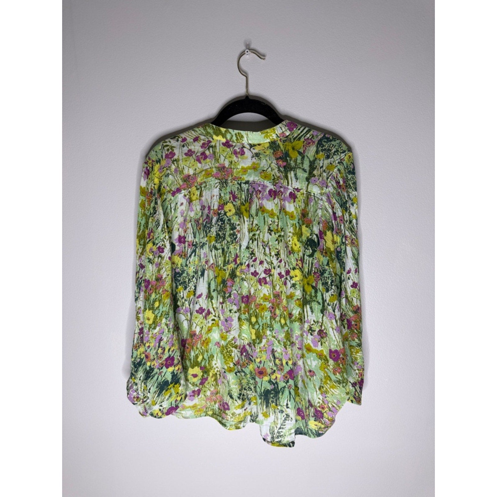Pilcro Floral Button-Down Blouse - Green Multi Size Small