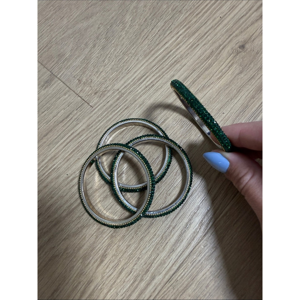 Green Crystal Bangle Bracelets - Set of 4