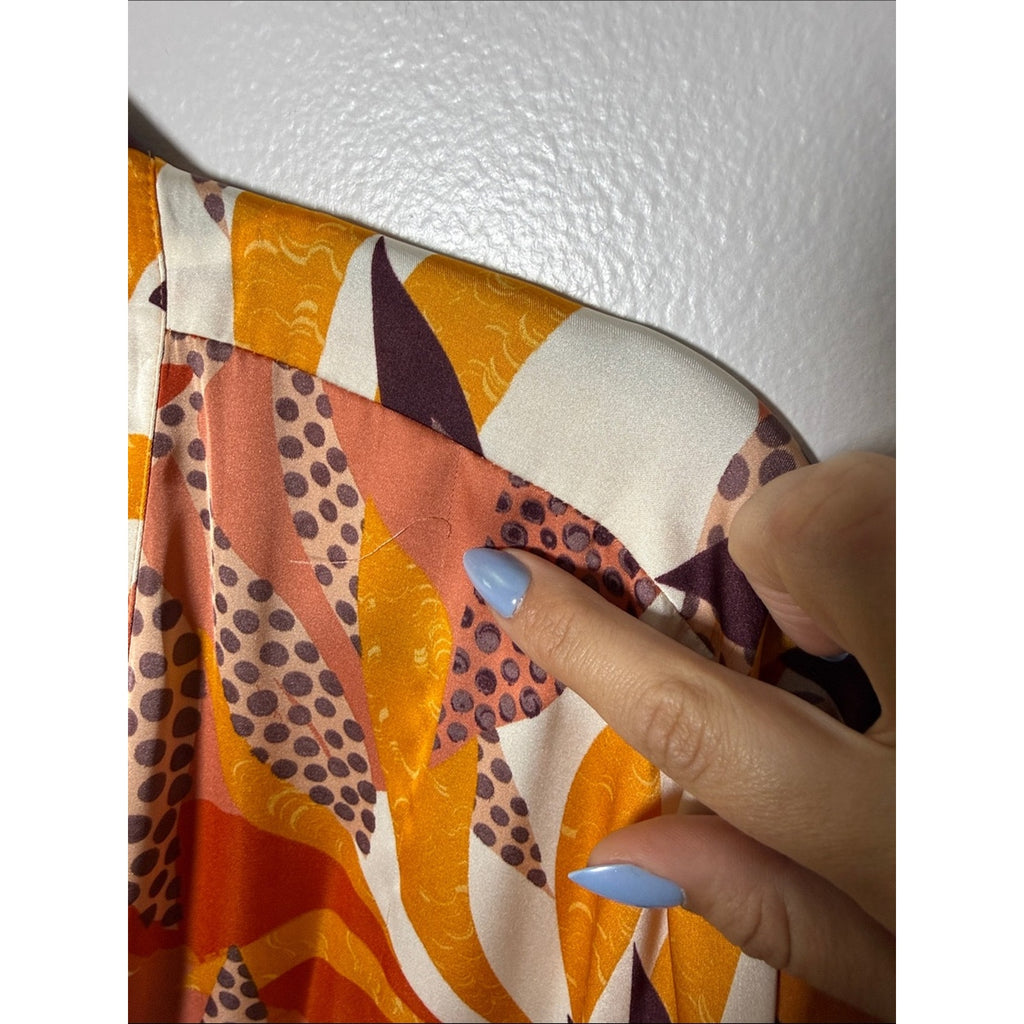 DR2 Floral-Leaf Tie-Front Kimono in Rust, Mustard & Cream Size S/M