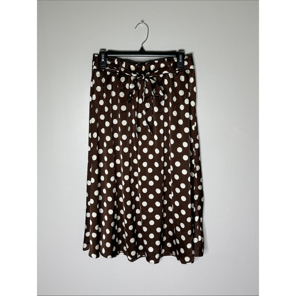 Love & Piece Brown Polka Dot Tie-Waist Skirt Size Medium