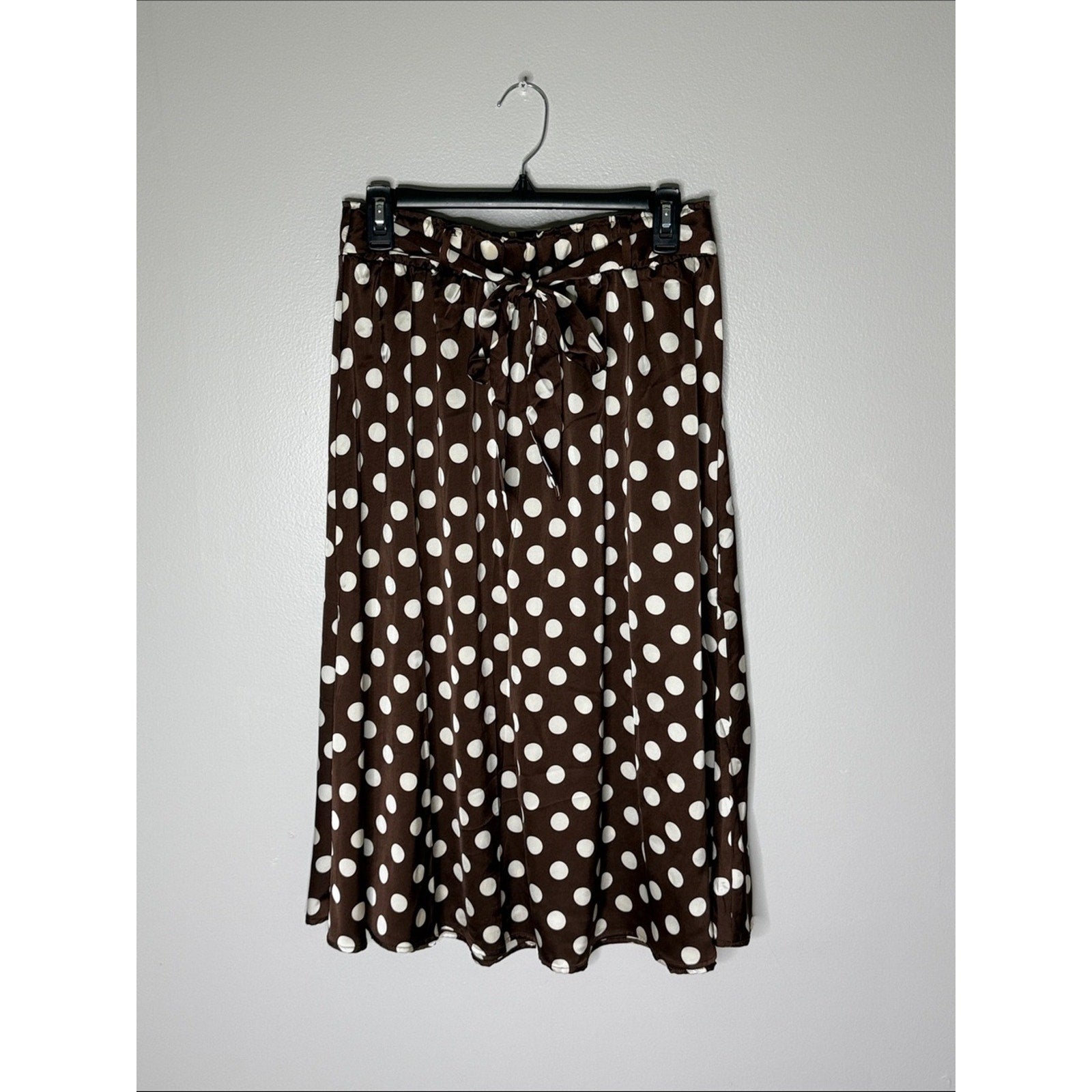 Love & Piece Brown Polka Dot Tie-Waist Skirt Size Medium
