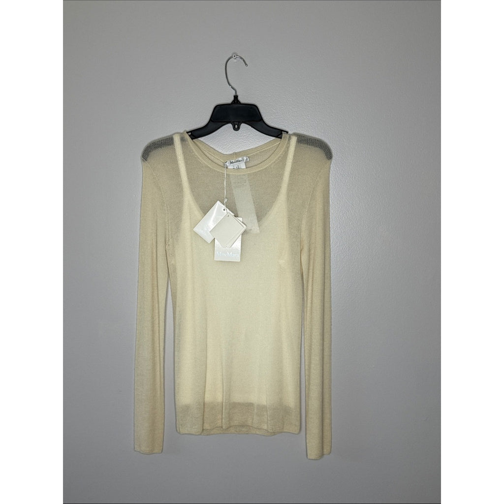 MaxMara Soft Cream Sheer Long Sleeve Top Size XL NEW!