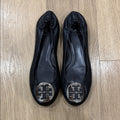 Tory Burch Black Travel Reva Ballet Flats with Silver Logo Size 9.5