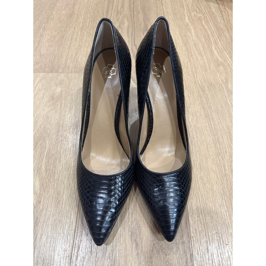 Ann Taylor Black Snakeskin Textured Stiletto Pointed Toe Heels Size 10