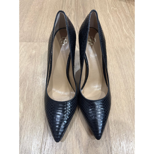 Ann Taylor Black Snakeskin Textured Stiletto Pointed Toe Heels Size 10