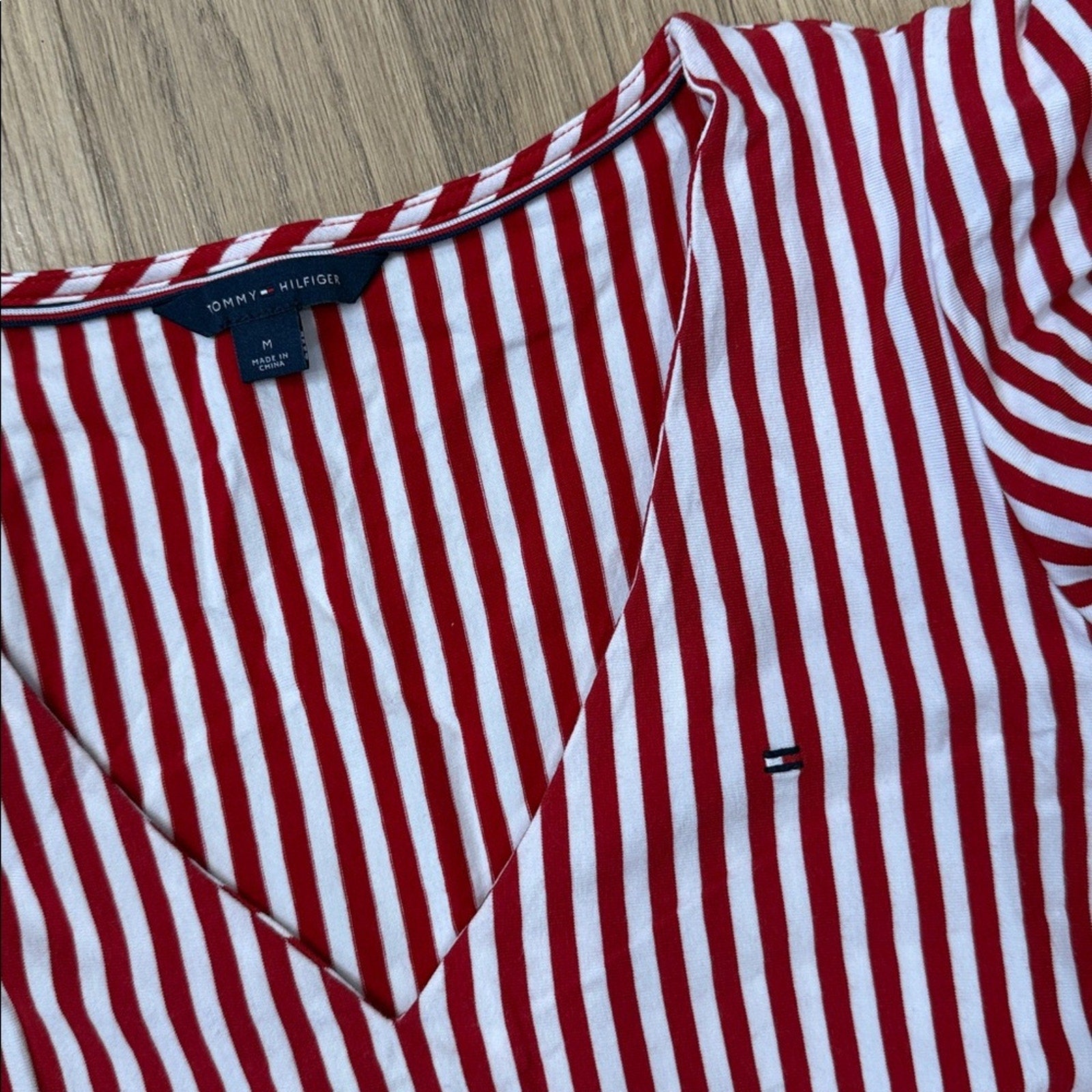 Tommy Hilfiger Red and White V Neck Ruffle Sleeve A Line Belted Dress Size MD