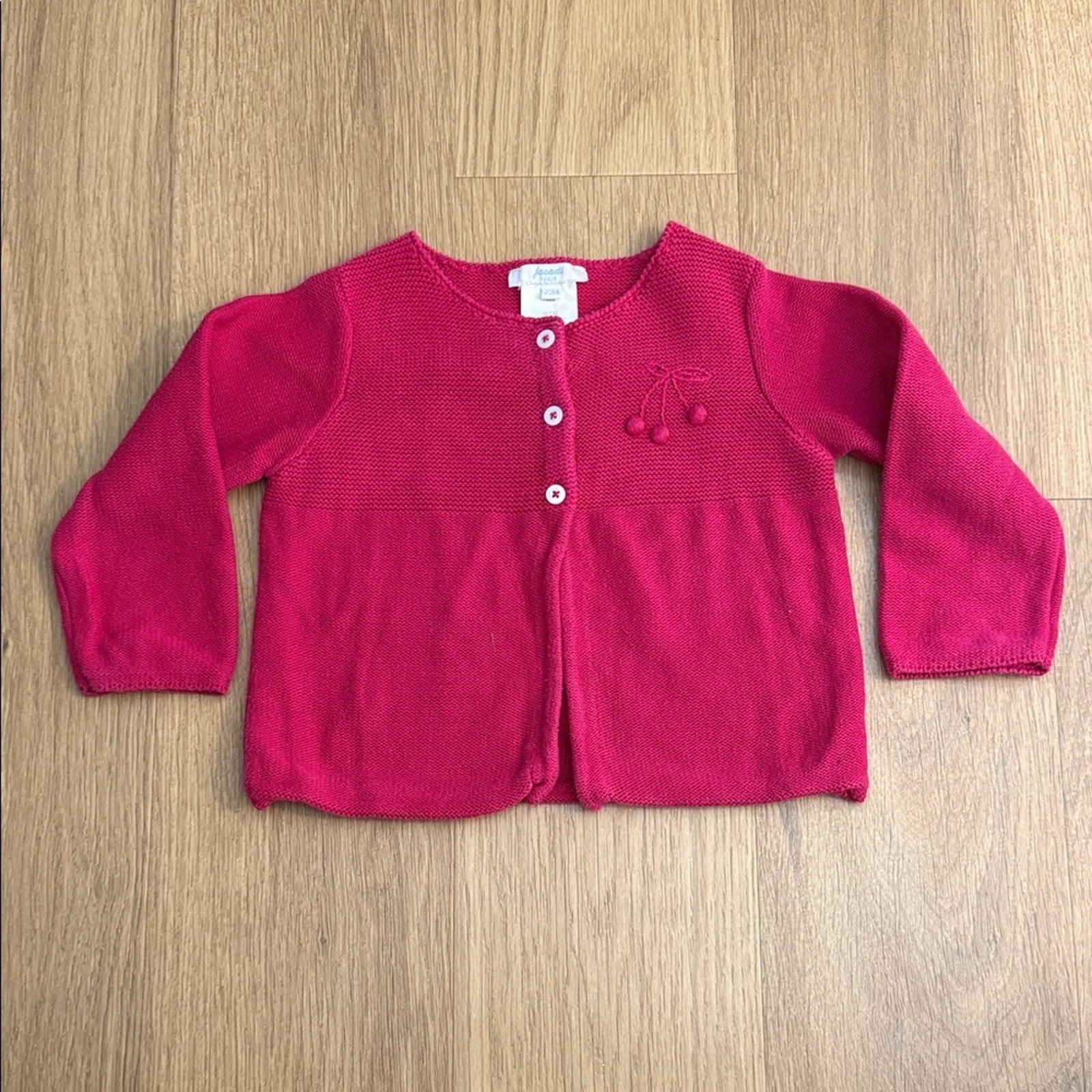Jacadi Pink Knit Cherry Detail Kids Cardigan Size 23 Months
