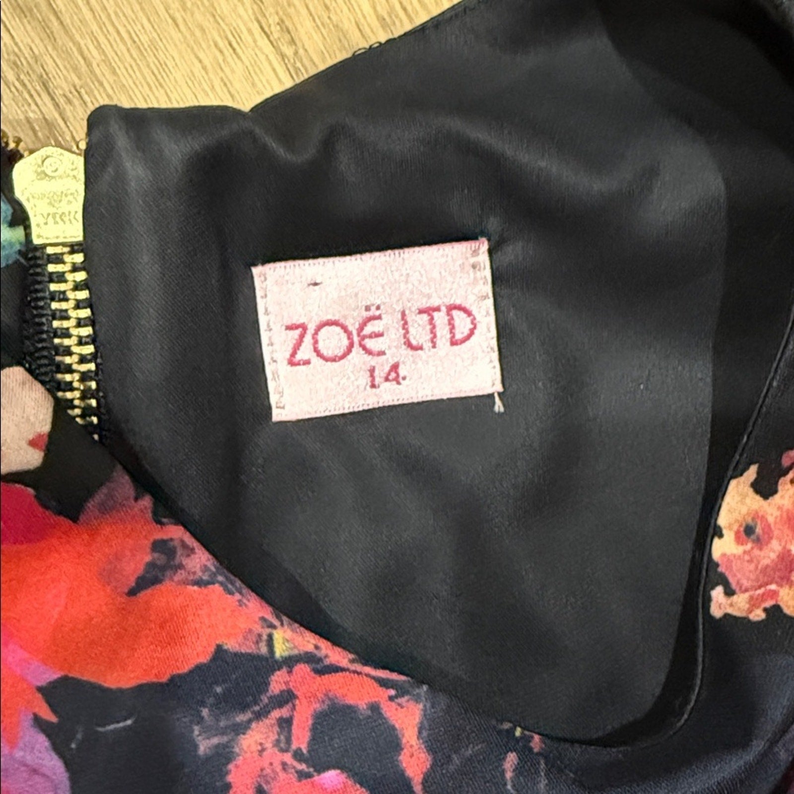 Zoe Ltd. Floral Black and Pink Kids A Line Dress Size 14