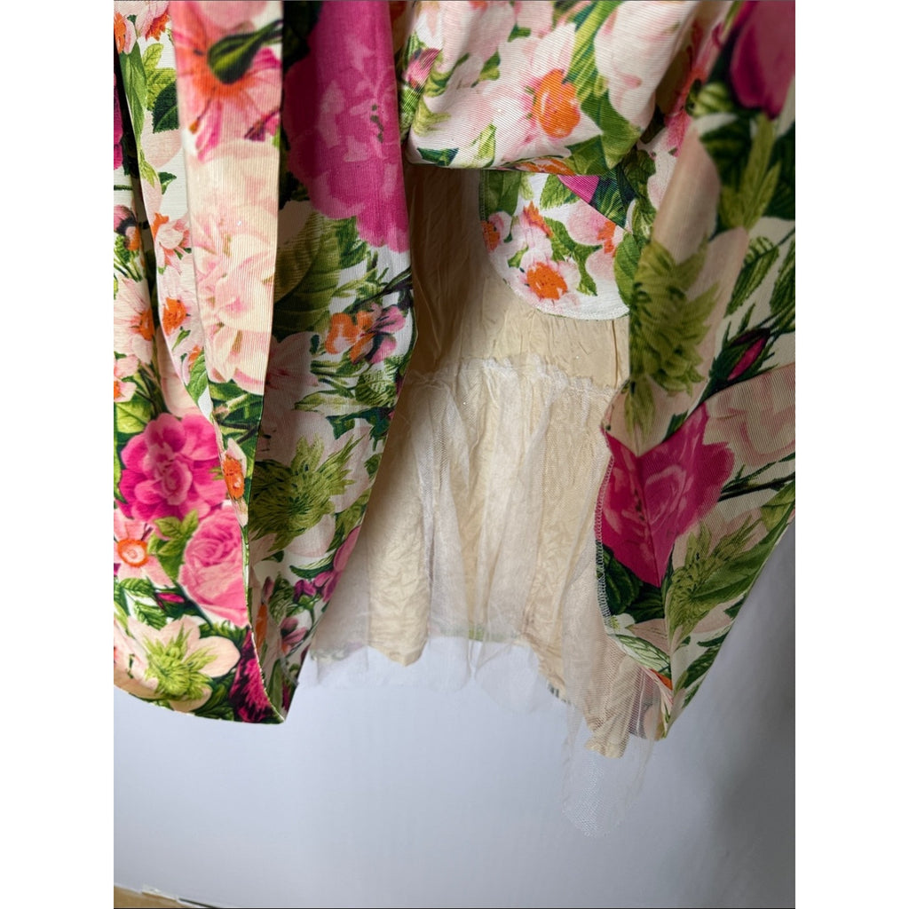 Eliza J Floral A-Line Skirt - Pink, Green & Cream Size 14