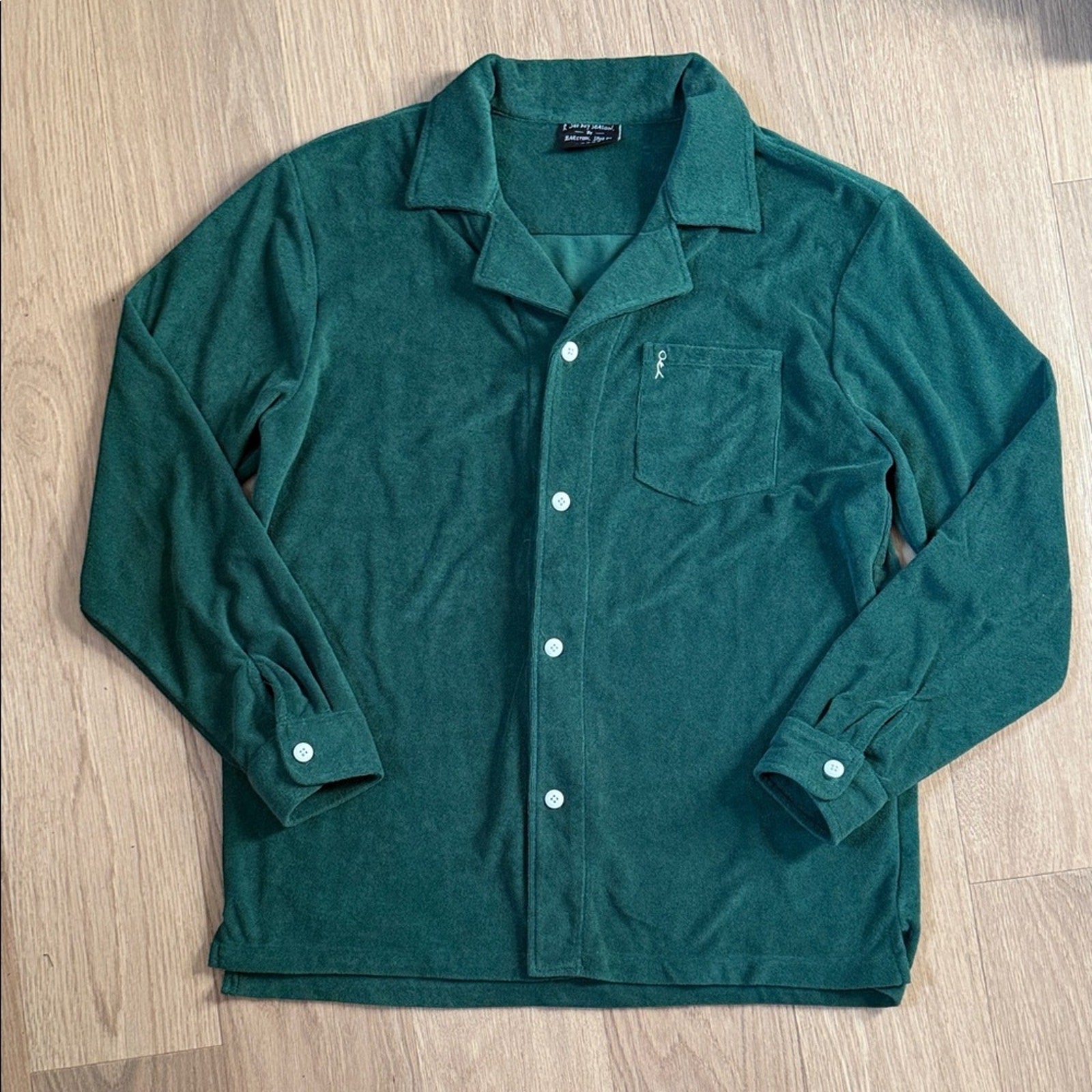 Barstool Sports Sad Boy Season Green Terrycloth Button-Up Long Sleeve Shirt Lg