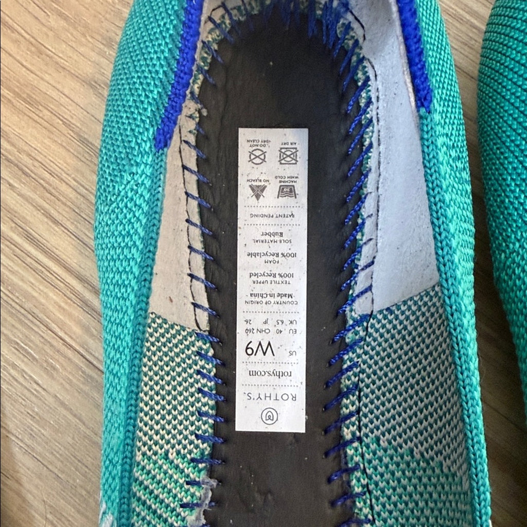 Rothy's Women's Pointed Toe Machine Washable Teal Flats Size 9