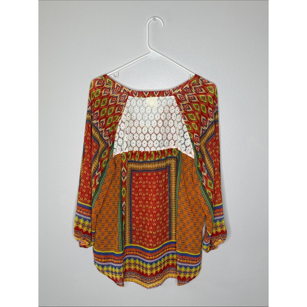fig and flower Orange Multicolor Boho Tunic Top Size XL