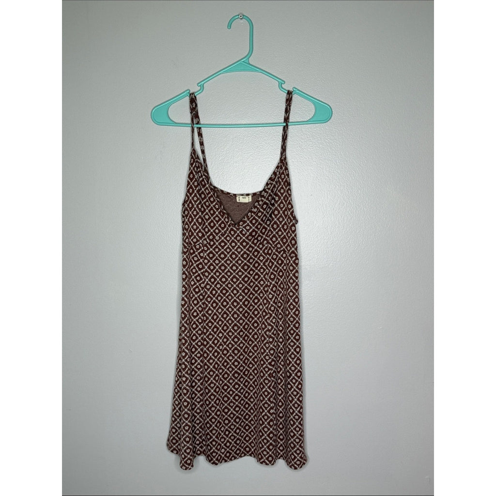 Billabong Brown Diamond-Print A Line Sleeveless Dress Size Large