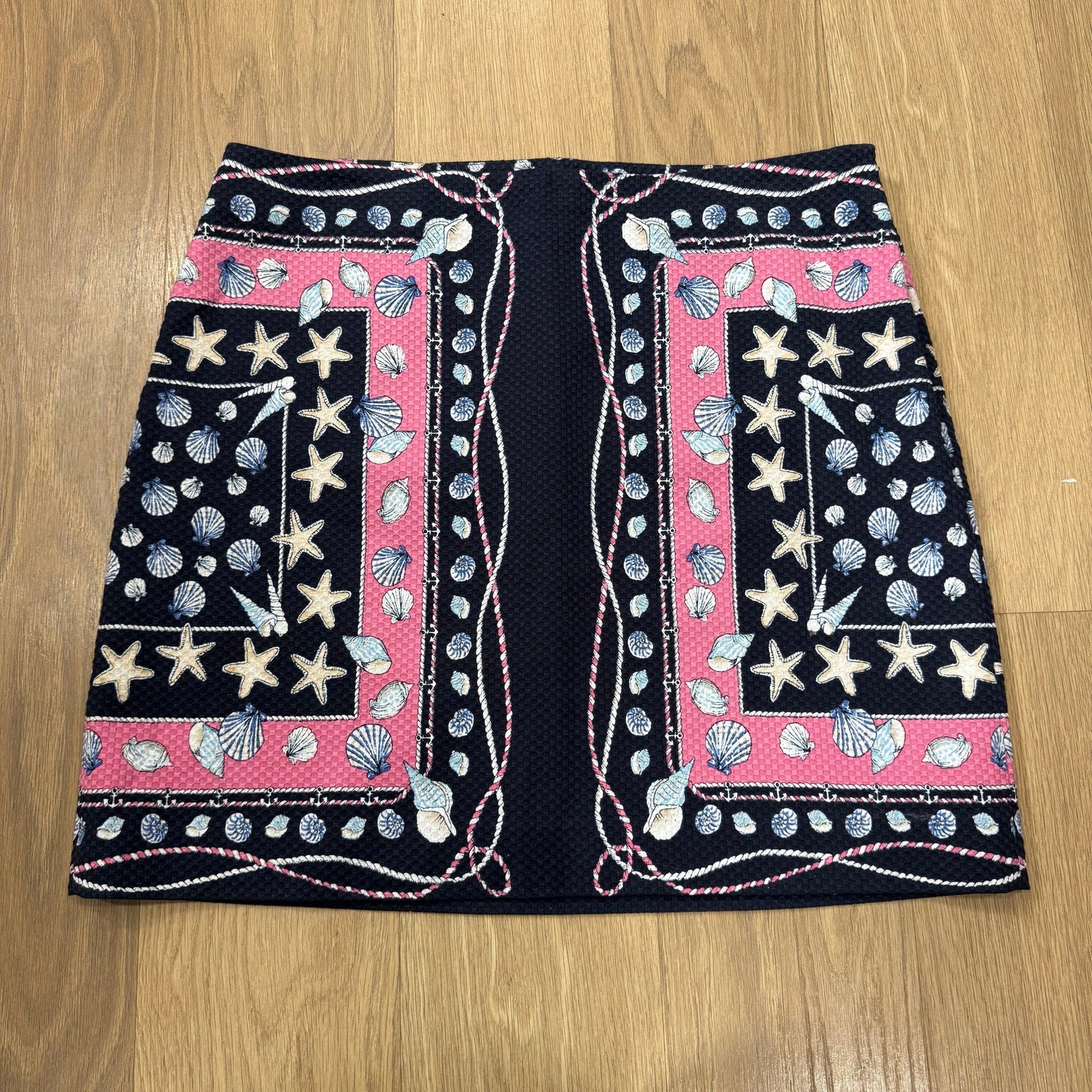 Talbots Women’s Navy & Pink Seashell Print Nautical Rope A-Line Skirt Size 14 Petite