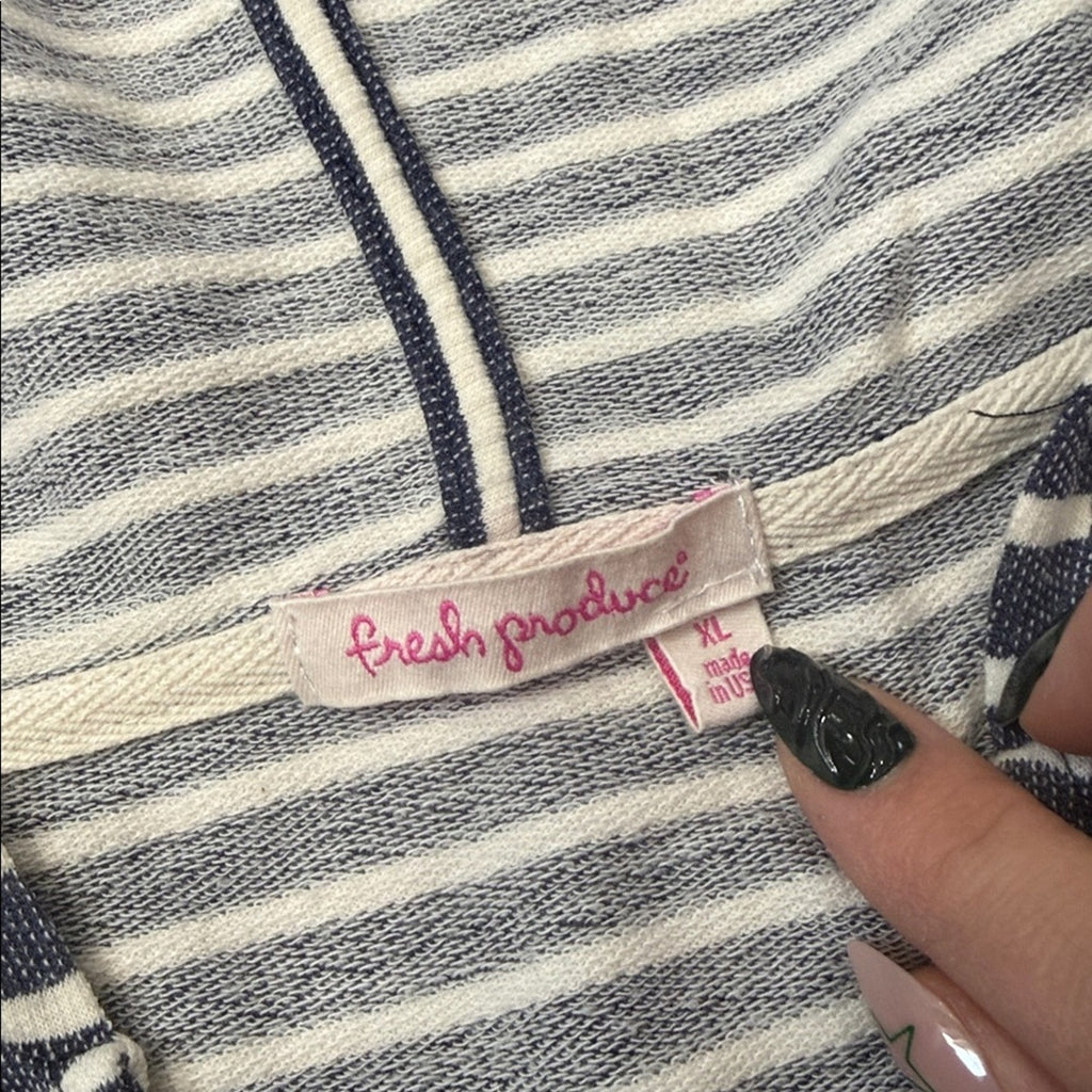 Fresh Produce Navy and White Striped Hooded Pullover Top Size XL