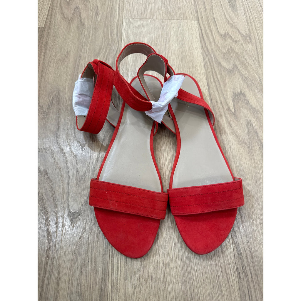 Ann Taylor Red Suede Ankle Strap Flat Sandals Size 10