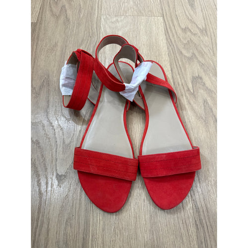Ann Taylor Red Suede Ankle Strap Flat Sandals Size 10