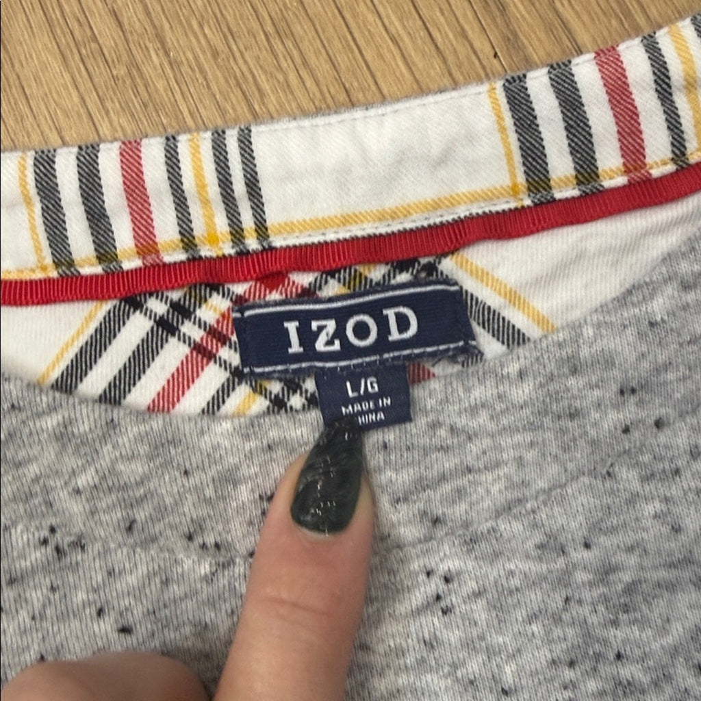 Izod Gray Speckled and Plaid Detail Layered Look Top Size Large