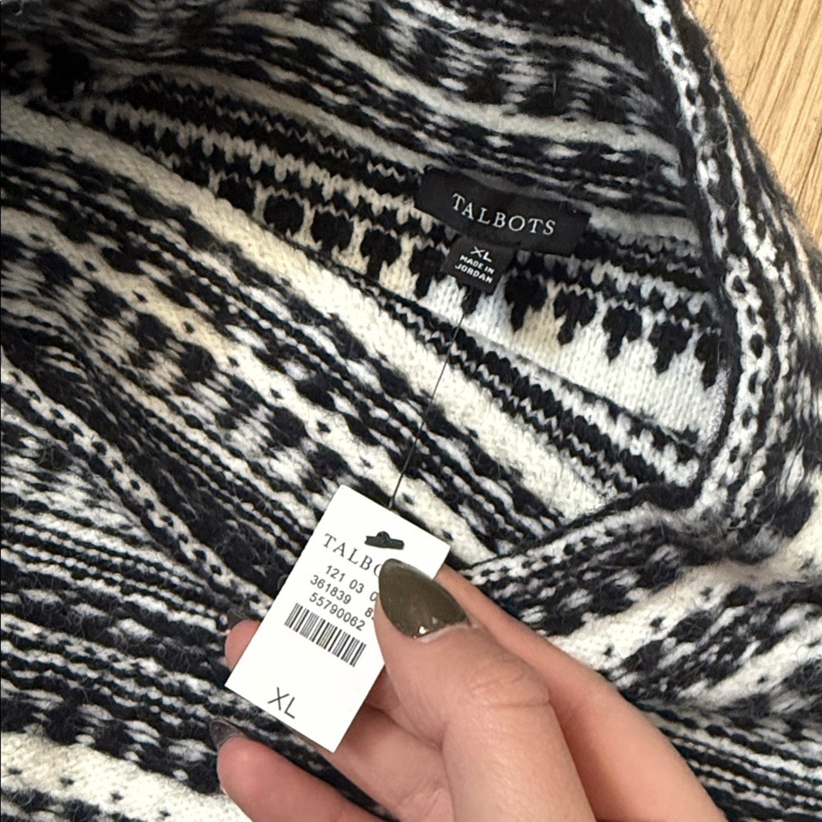 Talbots Black and White Mock Neck Knit Sweater Size XL NEW!
